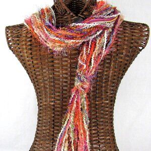 Multi Colors with Red String Scarf 76" Winter Wash Dry OOAK USA Handmade